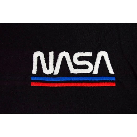 NASA Black T-Shirt Worm Logo Embroidered Graphic Tee T-Shirt Black Brand New - Picture 2 of 5